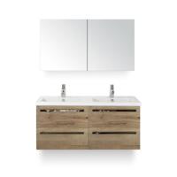 Seville Badmeubelset 120 cm - 4 laden Natuur Eiken - Wastafel Djazz Dubbel - met Spiegelkast - thumbnail