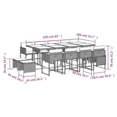 13-delige Tuinset met kussens poly rattan zwart
