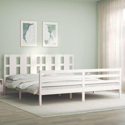 Bedframe met hoofdbord massief hout wit