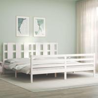 Bedframe met hoofdbord massief hout wit - thumbnail