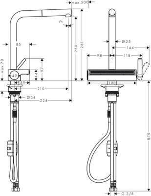 Hansgrohe Aquno Select M81 ééngreeps keukenkraan 250, uittrekbare uitloop, 2jet, mat zwart Hansgrohe Aquno Select M81 ééngreeps keukenkraan 250, uittrekbare uitloop, 2jet, mat zwart