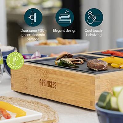 Princess 104040 Tafelgrill Elektrisch Zwart, Bamboe