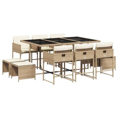 11-delige Tuinset met kussens poly rattan beige - thumbnail