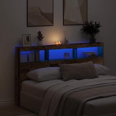 Hoofdbordkast met LED 180x17x102 cm oud hout