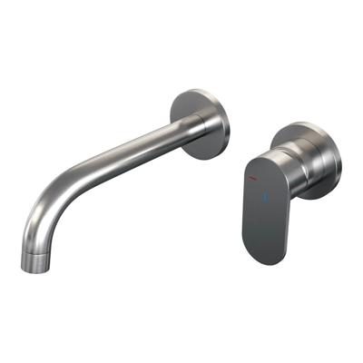 Brauer Brushed Edition Wastafelmengkraan inbouw - gebogen uitloop links - hendel breed plat - model C 1 - PVD - geborsteld RVS 5-NG-004-B3-65