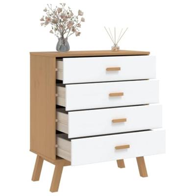 Ladekastje OLDEN massief grenenhout wit en bruin