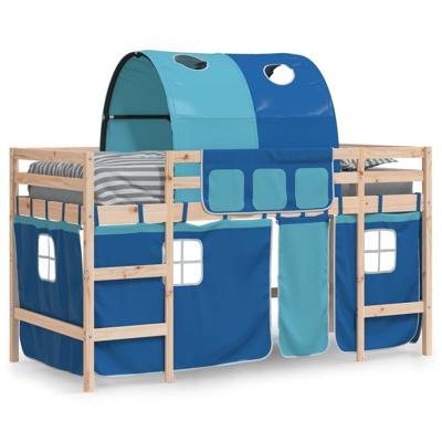 Kinderhoogslaper met tunnel 80x200 cm massief grenenhout blauw
