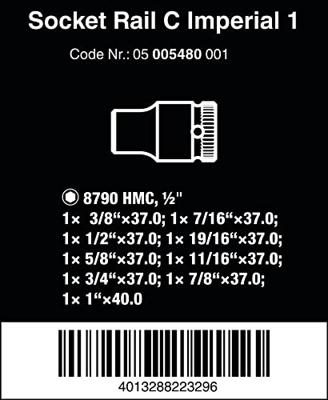 Wera Dop-magneetstrip C Imperial 1 Zyklop doppenset | 1/2"-aandrijving | INCH | 9-delig - 05005480001