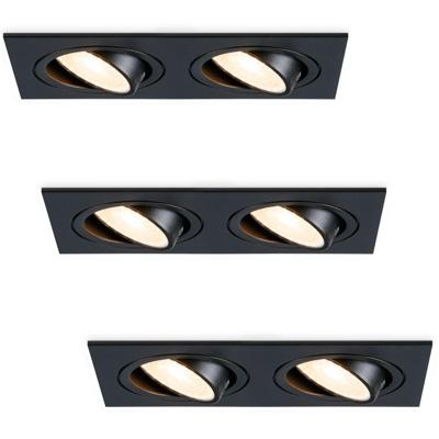 Set van 3 Mallorca LED inbouwspot - IP20 - Kantelbaar - 8 watt 690 lumen - 2700K Warm wit - Dubbel - GU10 - Dimbaar - Rechthoek - Voor binnen - Zwart