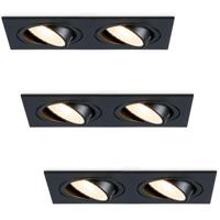 Set van 3 Mallorca LED inbouwspot - IP20 - Kantelbaar - 8 watt 690 lumen - 2700K Warm wit - Dubbel - GU10 - Dimbaar - Rechthoek - Voor binnen - Zwart - thumbnail