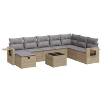 8-delige Loungeset met kussens poly rattan gemengd beige - thumbnail