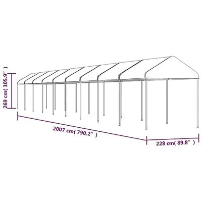 Prieel met dak 20,07x2,28x2,69 m polyetheen wit - thumbnail