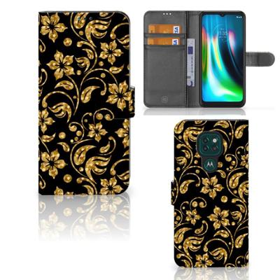 Motorola Moto G9 Play | E7 Plus Hoesje Gouden Bloemen | Portemonnee hoesje Motorola Moto G9 Play | E7 Plus Hoesje Gouden Bloemen | Portemonnee hoesje