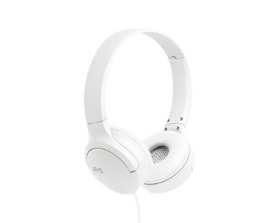 JVC HA-S33UC-W USB-C on-ear hoofdtelefoon, zachte oorkussens, opvouwbaar, met microfoon en 3-knops afstandsbediening, eenzijdige kabel, wit