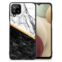 Samsung Galaxy A12 Marmeren Print Telefoonhoesje Marmer Wit Zwart - Origineel Cadeau Man - thumbnail