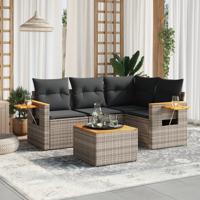 4-delige Loungeset met kussens poly rattan grijs - thumbnail