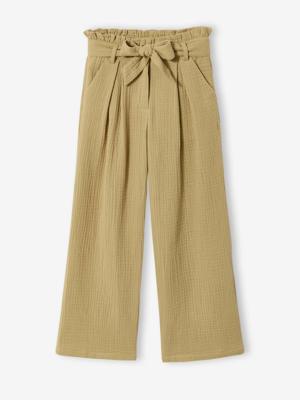 Broek van katoenen hydrofiel voor meisjes JONEN kaki