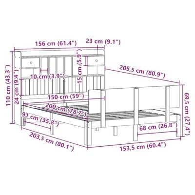 Bed met boekenkast zonder matras grenenhout wit 150x200 cm