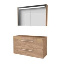 Basic-Line Premium 46 Badkamermeubelset - 120 x 46 cm - Met Grepen - 2 Lades - Wastafelblad - Spiegelkast met LED Verlichting - Whisky Oak - thumbnail