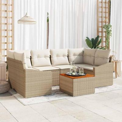 Tuinbankenset met opslag 7 pcs Beige en Crème poly rattan