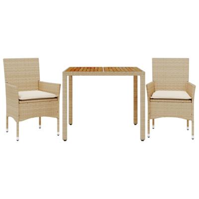 3-delige Tuinset met kussens poly rattan en acaciahout beige