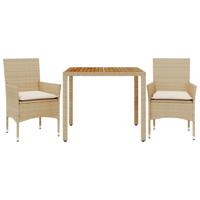 3-delige Tuinset met kussens poly rattan en acaciahout beige - thumbnail