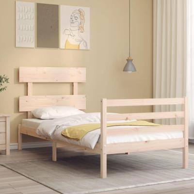 Bedframe met hoofdbord massief hout 90x200 cm