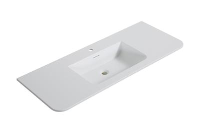 Wastafel Wiesbaden Laro 120x48x1,5 cm Met 1 Kraangat Ronde Hoeken Solid Surface Mat Wit