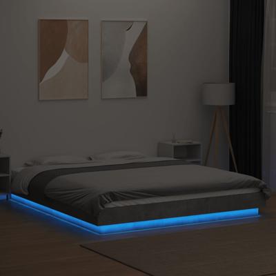 Bedframe met LED-verlichting bewerkt hout betongrijs 180x200 cm