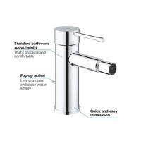 GROHE Essence New 1 gats bidetkraan S size met waste met 28mm cartouche chroom 32935001 - thumbnail