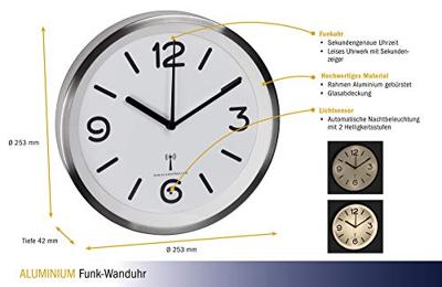 TFA Dostmann 60.3535.02 Wandklok Zendergestuurd 25.3 cm x 42 mm Aluminium (geborsteld) TFA Dostmann 60.3535.02 Wandklok Zendergestuurd 25.3 cm x 42 mm Aluminium (geborsteld)
