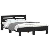 Bedframe met hoofdbord bewerkt hout zwart 140x190 cm - thumbnail