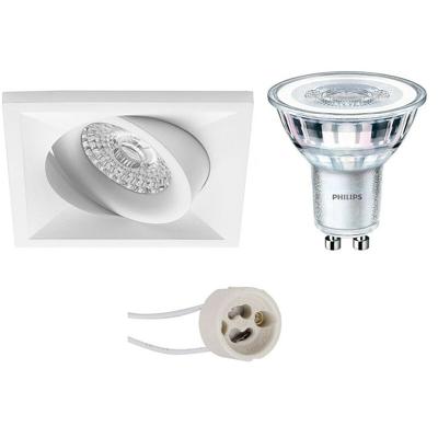GU10 Inbouwspot Set - Mat Wit - Inbouw Vierkant - Kantelbaar - Philips - CorePro 840 36D - Pragmi Qiundo Pro - 3.5W - Natuurlijk Wit 4000K - 80mm
