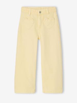 Wijde broek voor meisjes met hartvormige zakken lichtgeel
