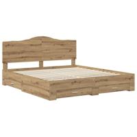 Bedframe met hoofdeinde Artisan Eiken 180 x 200 cm Bewerkt hout - thumbnail