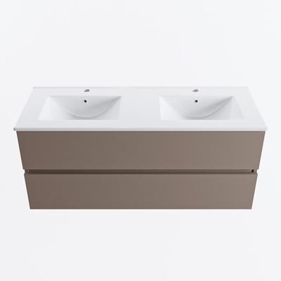 MONDIAZ VICA 120cm badmeubel onderkast Smoke 2 lades. Wastafel DENIA dubbel 2 kraangaten, kleur Glanzend Wit.