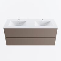 MONDIAZ VICA 120cm badmeubel onderkast Smoke 2 lades. Wastafel DENIA dubbel 2 kraangaten, kleur Glanzend Wit. - thumbnail