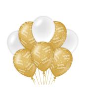 Ballonnen Happy Birthday Goud/Wit (8st) - thumbnail