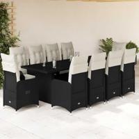 11-delige Bistroset met kussens poly rattan zwart - thumbnail