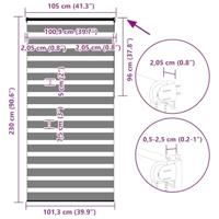 Zebra rolgordijn 105x230 cm stofbreedte 100,9 cm lichtgrijs - thumbnail