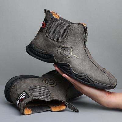 HL03033 Herfst Winter High-Top Mannen Schoenen Elastische Rits Martin Laarzen Grootte: 44 (grijs-fluwelen voering)