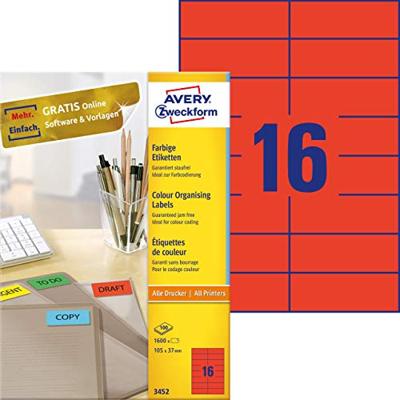 Etiket avery 3452 105x37mm rood 1600st