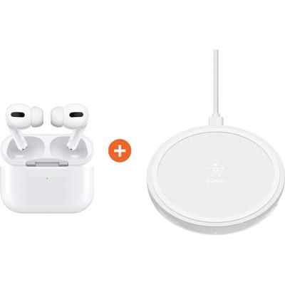 Apple AirPods Pro met Draadloze Oplaadcase + Belkin Boost Up Draadloze Oplader 10W Wit