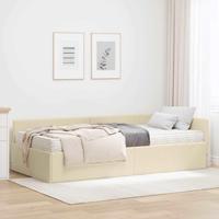 Hoekbedframe met Matras Anders met hoofdeinde 2 pcs Crème Stof - thumbnail