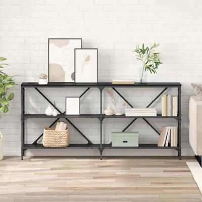 Wandtafel met plank Zwart Eiken 160 x 30 x 75 cm Bewerkt hout