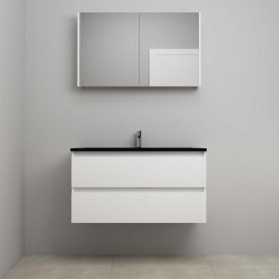 On-Line Badkamermeubelset - 100 cm - Voorgemonteerd - Ladestructuur - Acryl Wastafel - 1 Kraangat - Spiegelkast - Hoogglans Wit