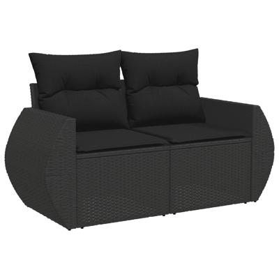 8-delige Loungeset met kussens poly rattan zwart - thumbnail