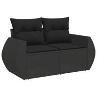 6-delige Loungeset met kussens poly rattan zwart - thumbnail