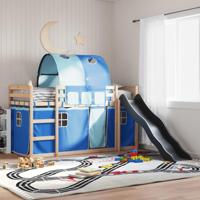 Stapelbed met glijbaan en gordijnen blauw 90x190 cm - thumbnail