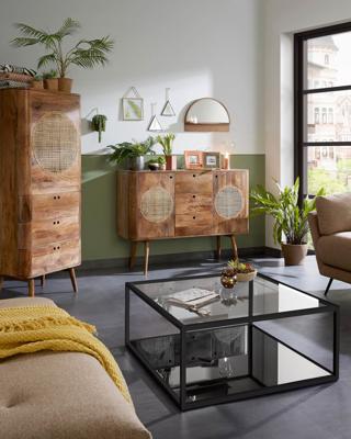 Kave Home Salontafel 'Blackhill' Glas met zwart frame, 80 x 80cm Kave Home Salontafel 'Blackhill' Glas met zwart frame, 80 x 80cm